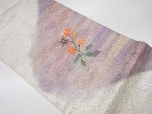 リサイクル　ふくれ織引箔花模様刺繍名古屋帯